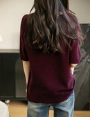 Women's V-Neck Tops 100% Merino Wool Spring Fall Winter First-Line Ready to Wear Seamless New Knit T Shirt Short Sleeve Sweater