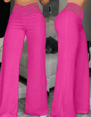 Elegant High Waist Flared Women Pants Office Casual Crisscross Sheer Mesh Patch Mesh Patch Casual Trousers Women Clothes