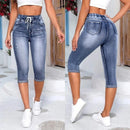 2026 New High Waist Ripped Calf-Length Jeans For Women Fashion High Stretch Elastic Waist Denim Pencil Pants Casual Skinny Jeans