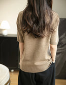 Women's V-Neck Tops 100% Merino Wool Spring Fall Winter First-Line Ready to Wear Seamless New Knit T Shirt Short Sleeve Sweater