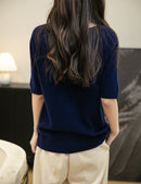 Women's V-Neck Tops 100% Merino Wool Spring Fall Winter First-Line Ready to Wear Seamless New Knit T Shirt Short Sleeve Sweater