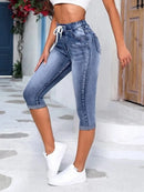 2026 New High Waist Ripped Calf-Length Jeans For Women Fashion High Stretch Elastic Waist Denim Pencil Pants Casual Skinny Jeans