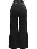 Elegant High Waist Flared Women Pants Office Casual Crisscross Sheer Mesh Patch Mesh Patch Casual Trousers Women Clothes