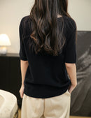 Women's V-Neck Tops 100% Merino Wool Spring Fall Winter First-Line Ready to Wear Seamless New Knit T Shirt Short Sleeve Sweater
