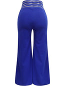 Elegant High Waist Flared Women Pants Office Casual Crisscross Sheer Mesh Patch Mesh Patch Casual Trousers Women Clothes