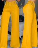 Elegant High Waist Flared Women Pants Office Casual Crisscross Sheer Mesh Patch Mesh Patch Casual Trousers Women Clothes