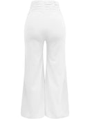 Elegant High Waist Flared Women Pants Office Casual Crisscross Sheer Mesh Patch Mesh Patch Casual Trousers Women Clothes