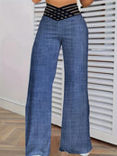 Women Wide Leg Flared Pants 2024 New Y2k Casual Crisscross Sheer Mesh Patch High Waist Trousers Elegant Streetwear Work Pants