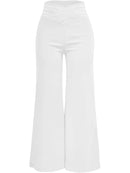 Elegant High Waist Flared Women Pants Office Casual Crisscross Sheer Mesh Patch Mesh Patch Casual Trousers Women Clothes