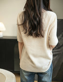 Women's V-Neck Tops 100% Merino Wool Spring Fall Winter First-Line Ready to Wear Seamless New Knit T Shirt Short Sleeve Sweater