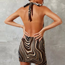 Vestido Mini Feminino Preto Bodycon com Halter e Recortes - Sexy Praia Festa Verão