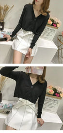 Cardigan Cropped Tricô Feminino Estilo Coreano - Manga Longa Decote V Y2K