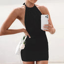 Vestido Mini Feminino Bodycon com Halter e Vazado - Sexy Praia Festa Verão