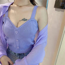 Heliar Women Knitted Crop Tops Y2K Cute Button Up V-Neck Sleeveless Straps Tops Sexy Crop Tops For Women 2025 Summer