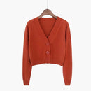 Cardigan Cropped Tricô Feminino Estilo Coreano - Manga Longa Decote V Y2K