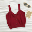 Heliar Women Knitted Crop Tops Y2K Cute Button Up V-Neck Sleeveless Straps Tops Sexy Crop Tops For Women 2025 Summer