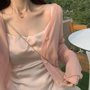 Cardigan Women Long Sleeve Crop Tops Solid Summer Thin Sun-proof Loose Outwear V-neck Knitted Korean Style Girls Elegant Lovely