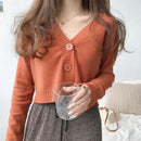 Cardigan Cropped Feminino de Tricô com Decote V e Manga Longa - Estilo Coreano Y2K Verde Azul