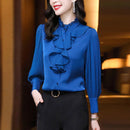 Women Blouse Lace Ruffles Chiffon Shirts Clothes Spring Autumn Office Lady Folds Lantern Sleeve Pullovers Elegant Vintage Blouse