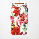 Fashion Midi Skirt For Women Flora Printed High Waist Pencil Skirt Female Causal Flower Bodycon Skirt With Slit