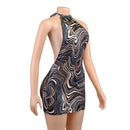 Vestido Mini Feminino Preto Bodycon com Halter e Recortes - Sexy Praia Festa Verão