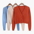 Cardigan Cropped Tricô Feminino Estilo Coreano - Manga Longa Decote V Y2K