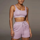 Crop Tops And Drawstring Shorts Set Sexy U-Neck Fitness Tank Top Summer Athleisure Biker Shorts Two Piece Sets Women Streetwear