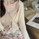 Cardigan Women Long Sleeve Crop Tops Solid Summer Thin Sun-proof Loose Outwear V-neck Knitted Korean Style Girls Elegant Lovely