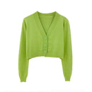 Cardigan Cropped Tricô Feminino Estilo Coreano - Manga Longa Decote V Y2K
