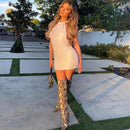 Vestido Mini Feminino Bodycon com Halter e Vazado - Sexy Praia Festa Verão