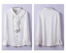 Women Blouse Lace Ruffles Chiffon Shirts Clothes Spring Autumn Office Lady Folds Lantern Sleeve Pullovers Elegant Vintage Blouse