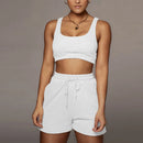 Crop Tops And Drawstring Shorts Set Sexy U-Neck Fitness Tank Top Summer Athleisure Biker Shorts Two Piece Sets Women Streetwear