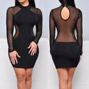 Vestido Mini Feminino Casual com Manga Longa e Renda See Through - Sexy Costas Abertas Verão