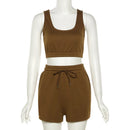 Crop Tops And Drawstring Shorts Set Sexy U-Neck Fitness Tank Top Summer Athleisure Biker Shorts Two Piece Sets Women Streetwear