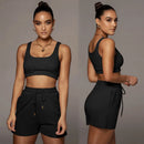 Crop Tops And Drawstring Shorts Set Sexy U-Neck Fitness Tank Top Summer Athleisure Biker Shorts Two Piece Sets Women Streetwear