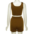 Crop Tops And Drawstring Shorts Set Sexy U-Neck Fitness Tank Top Summer Athleisure Biker Shorts Two Piece Sets Women Streetwear
