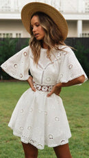 Vestido Branco Feminino com Bordado Floral e Costas Abertas - Casual Festa Verão