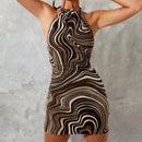 Vestido Mini Feminino Preto Bodycon com Halter e Recortes - Sexy Praia Festa Verão