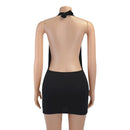 Vestido Mini de Cetim com Renda e Decote V - Sleepwear e Festa