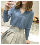 Cardigan Cropped Feminino de Tricô com Decote V e Manga Longa - Estilo Coreano Y2K Verde Azul