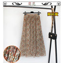Women Summer Boho Chiffon Long Skirt Elegant Floral Print Pleated Skirts Elastic High Waist Casual Midi Skirt Women Clothes 2021