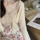 Cardigan Women Long Sleeve Crop Tops Solid Summer Thin Sun-proof Loose Outwear V-neck Knitted Korean Style Girls Elegant Lovely