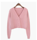 Cardigan Cropped Tricô Feminino Estilo Coreano - Manga Longa Decote V Y2K