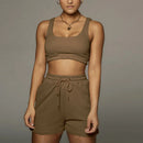 Crop Tops And Drawstring Shorts Set Sexy U-Neck Fitness Tank Top Summer Athleisure Biker Shorts Two Piece Sets Women Streetwear