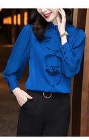 Women Blouse Lace Ruffles Chiffon Shirts Clothes Spring Autumn Office Lady Folds Lantern Sleeve Pullovers Elegant Vintage Blouse