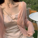 Cardigan Women Long Sleeve Crop Tops Solid Summer Thin Sun-proof Loose Outwear V-neck Knitted Korean Style Girls Elegant Lovely
