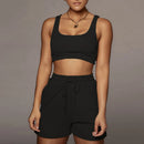 Crop Tops And Drawstring Shorts Set Sexy U-Neck Fitness Tank Top Summer Athleisure Biker Shorts Two Piece Sets Women Streetwear