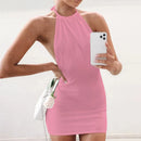 Vestido Mini Feminino Bodycon com Halter e Vazado - Sexy Praia Festa Verão