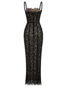 Vestido Longo Feminino com Renda e Decote Quadrado - Elegante Festa Noite