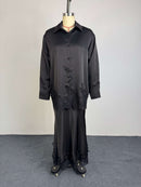 Women Two Piece Sets Skirt Set Turn Down Collar Lace Sexy Full Sleeve Tops Long Skirts High Waist Y2k Streetwear Elegant Work